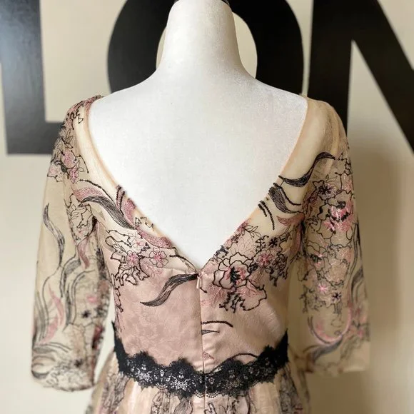 JS Collections Lace Gown with Illusions - Picture 5 of 6